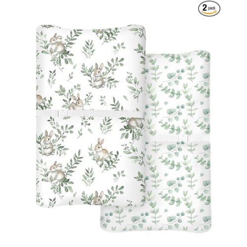 Changing Pad Cover for Baby Boys Girls 2 Pack, Fits Standard 32”×16” Changing Table Pads, Silky Breathable Stretch Knit, Machine Washable (Bunny Meadow)