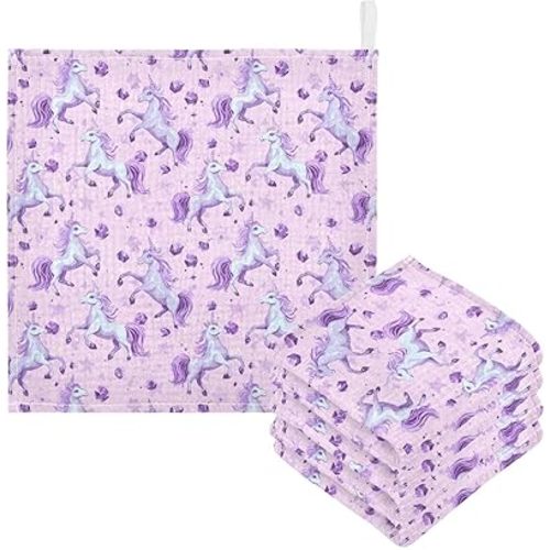 Newborn Face Towel Unicorn Soft Cotton Baby Washcloths 11.8 x 11.8 Inch Infants Girls Boys Muslin Burp Cloths 5 Pack