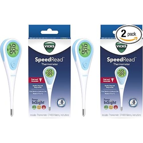 Vicks SpeedRead Digital Thermometer for Baby, Kids & Adults, Color-Coded Readings, Oral, Baby Rectal Thermometer or Under The Arm, Water Resistant (Pack of 2)