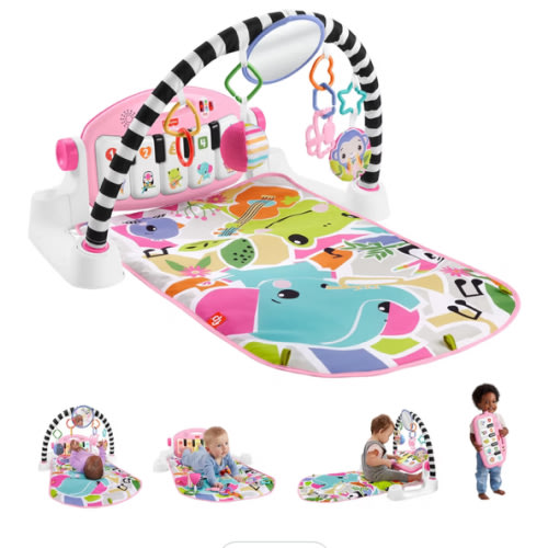 Fisher-Price Baby Musical Toy Set Glow and Grow Kick & Play Piano Gym Pink Playmat with 2 Rattle Maracas for Newborns Ages 0+ Months