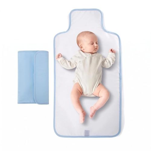 GYMFITS Portable Changing Pad for Travel Blue, Waterproof, Compact Diaper Changing Mat with Built-in Pillow