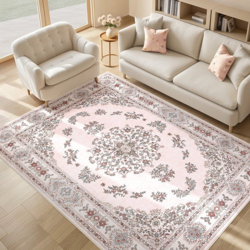 Bungalow Rose Aasen Washable Boho Large Neutral Vintage Soft Rug Stain Resistant Distressed Farmhouse Non-Slip Indoor Floor Carpet for Bedroom Nursery Kids Office Dining Room & Reviews | Wayfair