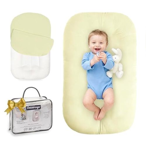 Baby Lounger for Newborn - Snuggle Cozy Me Lounger | Breathable Soft Cotton, 0-24 Months Portable Playtime Baby Nest, Newborn Baby Essentials Gifts- Yellow (1 Lounger + 1 Cover)