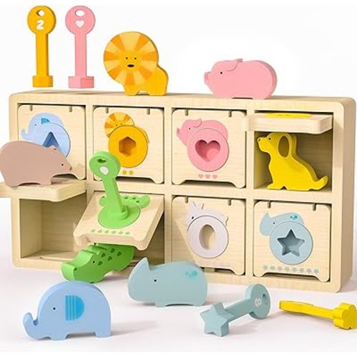 Montessori Toys for 2 Year Old|Wood Lock and Key Toy Fine Motor Skills Color Sorting Shapes Games for Toddlers 1-3|Preschool Learning Activities Birthday Gifts for 2 Year Old Girls and Boy