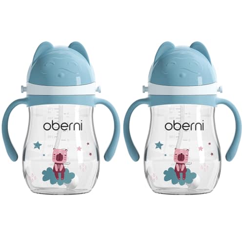 No Spill Sippy Cups, Double Sealing Leakproof Water Bottle with Weighted Straw and Non-Slip Handle for Toddler 1-3 Years, Tritan Baby Cups 12+ Months, 270ml/9oz (2Pack,Blue)