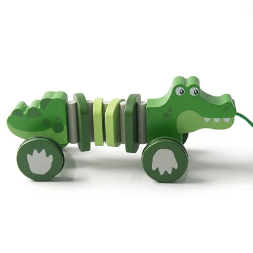 Baby Toys Car,Wooden Pull Along Toddler Toy, Developmental Toy for 1 Year Old Girl Boy Birthday Gift (Crocodile)