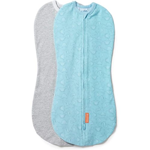 SwaddleMe by Ingenuity Compression Baby Swaddle Pod, Two-Way Zipper for Easy Diaper Changes, Improves Sleep & Calms Startle Reflex, 0-2 Months, 1.0 TOG, 2-Pack - Dino Jam