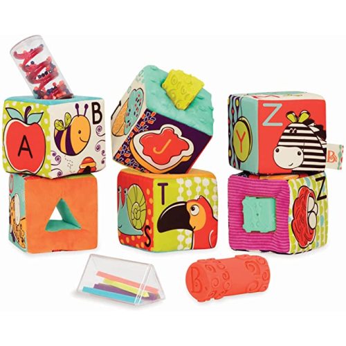 B. toys – Soft Fabric Building Blocks for Toddlers – Educational Alphabet with Textured Shapes – Stack & Play ABC Blocks for 6 Months+