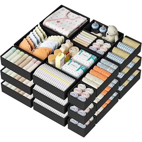 DIMJ Drawer Organizer Clothes, 24 Pack Dresser Organizer, Foldable Closet Organizers and Storage, Fabric Dresser Bins, Drawer Dividers for Nursery, Baby Clothes, Underwears, Sock