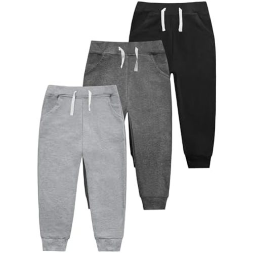 VOGRYE 3 Pack Boys Cotton Toddler Sweatpants Boys Joggers Pants with Pocket Drawstring for Kids 2T-14 Years