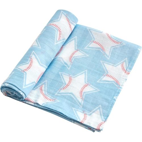Bamboo Muslin Swaddle Blanket, 1 Pack, 47x47 Inch Large Baby Swaddle, Lightweight & Breathable, Soft for Newborn, Multi-Use Receiving Blanket, Baseball Star Print, Sports Baby Boy