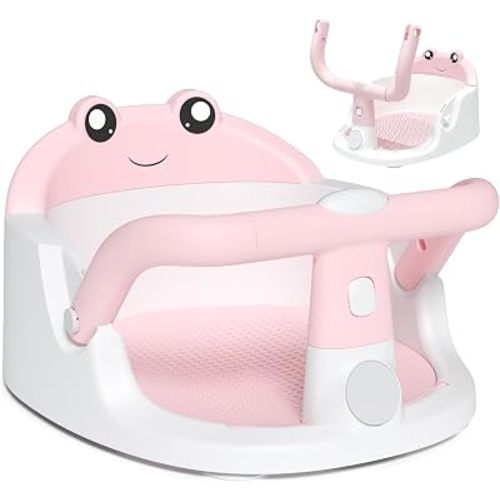 Baby Bath Seat for Babies 6 Months & Up, Non-Slip Toddler Bath Seat with Suction Cup, Safe and Comfortable Portable Infant Bathtub Chair for Bathroom, Bathtub Tub Sitting Up, Easy to Clean (Pink)