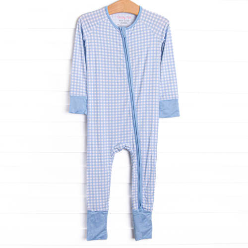 Blue Gingham Bamboo Zippy Pajama, Blue – Stitchy Fish