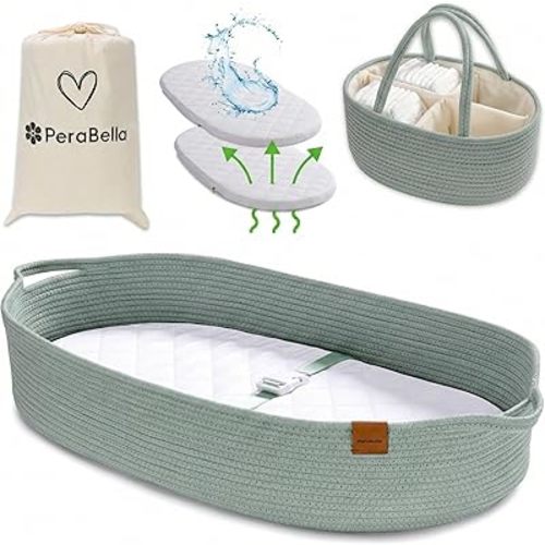 Baby Changing Basket for Baby Dresser, Moses Basket for Babies, Cotton Rope Diaper Changing Basket, Unisex Baby Moses Basket, Foam Diaper Changing Pad for Dresser, Changing Table Topper for Dresser