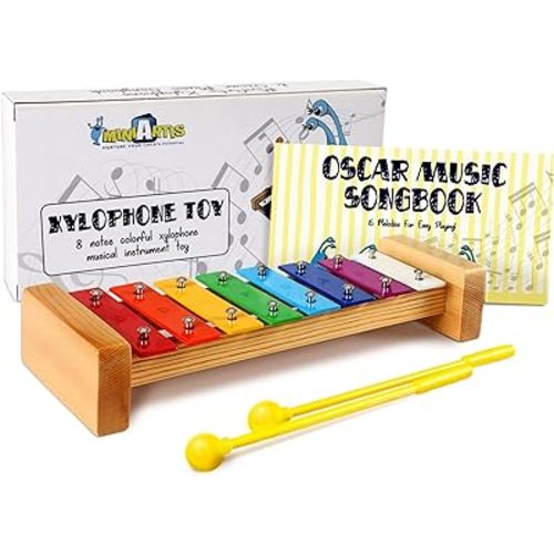 MINIARTIS Xylophone for Kids and Toddlers | 8 Notes Colorful Wooden Xylophone with 15 Music Songbook | Baby Musical Instrument Educational Montessori Toys