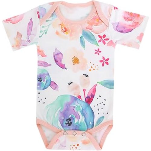 Copper Pearl Short Sleeve Bodysuit Baby: Ultra Soft Bodysuits for Newborns, Boys, Girls, and Infants - Stylish, Comfortable, Overlap Shoulders, Premium Knit Fabric - Bloom, 0-3 Months