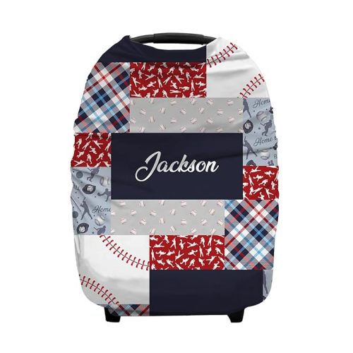 Personalized Baseball Sports Baby Car Seat Covers with Name, Custom Nursing Cover Breastfeeding for Babies, Carseat Canopy for Boys and Girls, Infant Stroller Cover, Breathable Carseats Cover