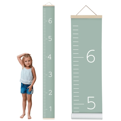 Morxy Canvas Growth Chart for Kids - Unisex Kids Room Wall Decor - Measuring Height Chart- Wall Tape with Height Chart for Kids (plain sage)