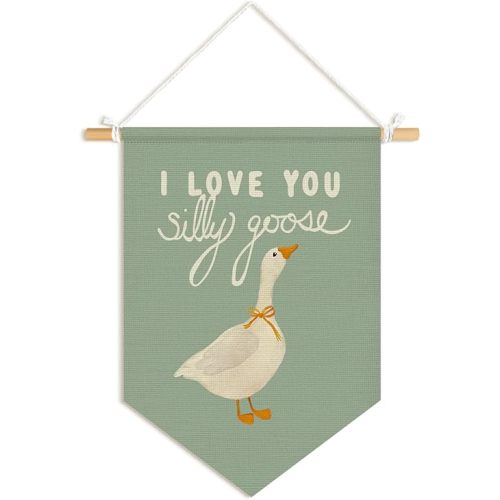 Silly Goose Nursery room Decor, Boys Bedroom Pennant Banner Flag, Nursery Linen Canvas Banner, Silly Goose Wall Art Decorations for Playroom Kids Room Toddler Decor