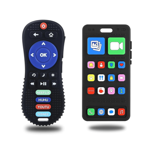 Smasener Teething Toys for Toddlers, 2 Pcs Teething Toys for Baby 6-12 Months - Teether Chew Toys Set for Toddler Boy and Girl, Cell Phone and Remote Control Teething Toys Gift