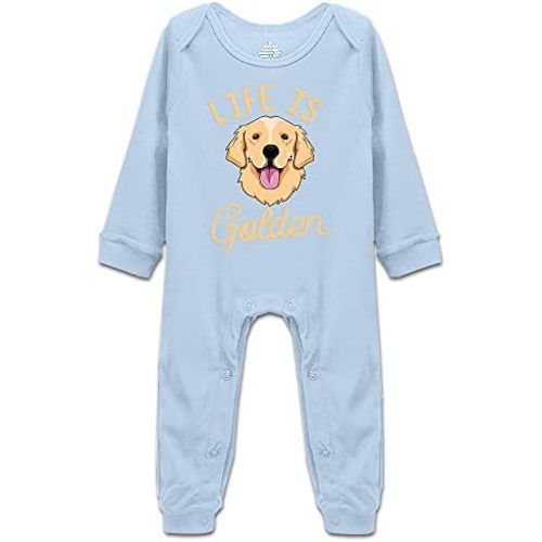 DOQOSESHY Life is Golden(Golden Retriever) Infant Cotton Bodysuit Romper Baby Jumpsuit, 3 Months, Long Sleeve-white