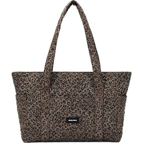 Molly Moon Quilted Leopard Tote Bag for Women, Cheetah Tote Bag with Zipper & Wet Pockets, Leopard Print Quilted Cotton Shoulder Bag for College Travel Gym, Women's Gifts for Sister Teachers Moms
