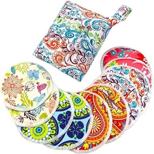 PINOWU Nursing Pads -10 Washable Pads + Wet Bag + Wash Bag, Breastfeeding Nipple Pads (Large 4.7")