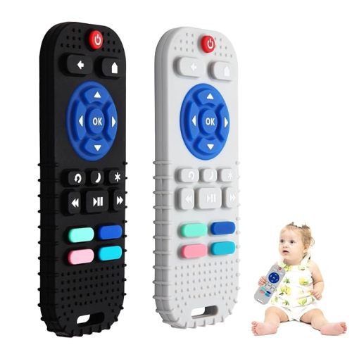 Hooku 2 Pack Silicone Teething Toys for Babies 0-6 Months, Teethers for Babies 6-12 Months, Remote Teether for Baby, Sensory Toys for Babies, Baby Chew Toys KLW8808