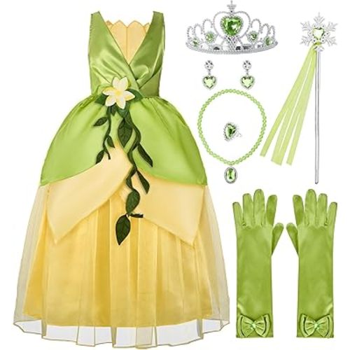 Spooktacular Creations Halloween Girls Frog Princess Dress, Green Fairy Costume for Kids, Fancy Dress for Birthday, Cosplay