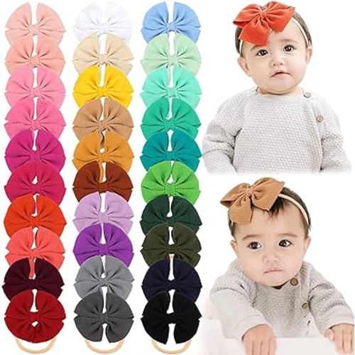 CÉLLOT 30 PCS Baby Bows Baby Nylon Headbands Hairbands 4.5 inch Hair Bows Elastics for Baby Girls Newborn Infant Toddlers Kids Hair Accessories