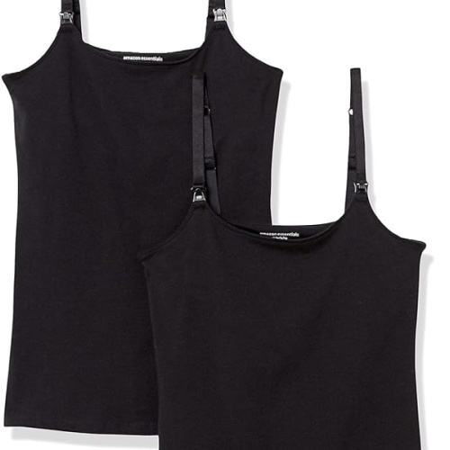 Amazon Essentials Women's Maternity Nursing Tops, Pregnancy Clothes with Adjustable Straps and Built-in Shelf Bra, Pack of 2