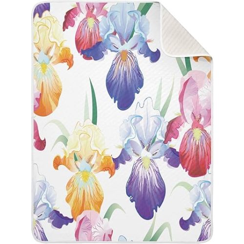 Purple Iris Flower Cotton Baby Blanket 30" x 40" Warm Soft Breathable Muslin Swaddle Blankets for Toddler Boys Girls Nursery Receiving Wraps