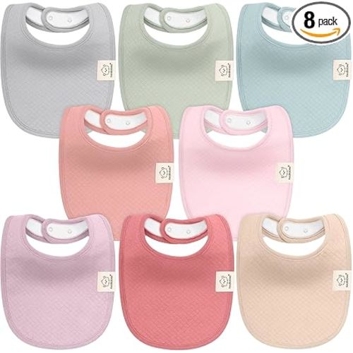 KeaBabies 8-Pack Organic Baby Bibs for Girls, Boys - Quilted Cotton Cloth Baby Drool Bibs for Drooling and Teething Toddler, Newborn, Infant, Soft & Super Absorbent (Muted Pastel)