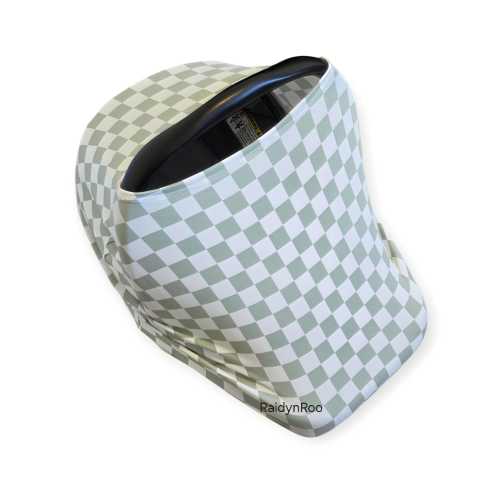 Sage White Checkered | Baby Car Seat Cover | Stretchy | Multi-Use Canopy | Nursing