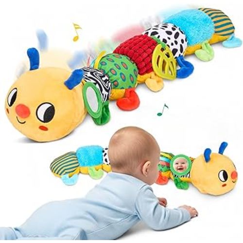 JoyCat Baby Toys 0-18 Months, Musical Crawling Caterpillar Plush Toy - 38 Songs & Recording Feature, Bouncing Tummy Time Toy, Sensory Toys with Crinkle & Textures for Newborn Boys Girl Shower Gifts