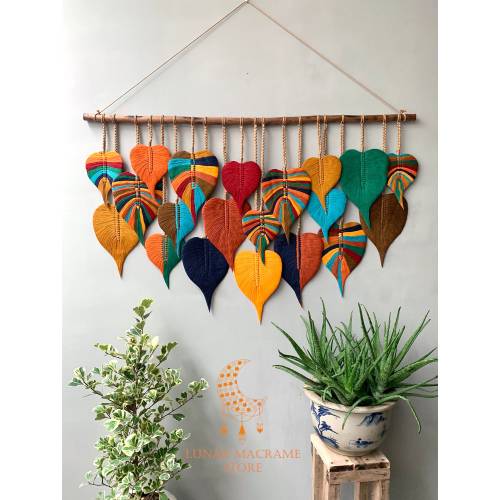 Large Bodhi Macrame Leaves Wall Hanging, Colorful Wall Decoration Leaves, Boho decor Bedroom, Gift For Mom, Yoga room decoration