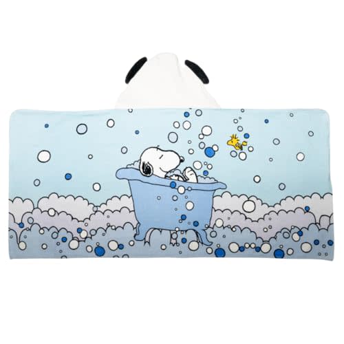 Peanuts Snoopy Bubble Bath Kids Super Soft Bath/Pool/Beach Soft Cotton Terry Hooded Towel Wrap, 24 in x 50 in, (Officially Licensed Product) by Franco