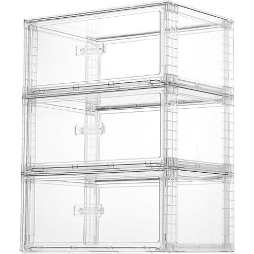 Vtopmart 3 Pack Large Clear Stackable Storage Drawers 27QT, Easily Assemble Plastic Closet Storage Bins, Dust-Proof UnderBed Organizer for Clothing, Sweater Organization