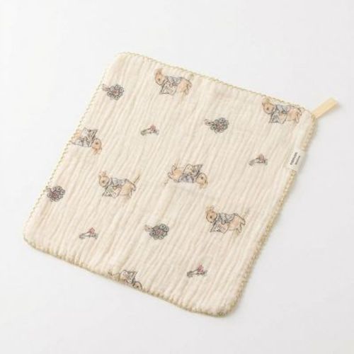 Alilang Baby Cotton Muslin Washcloth 10 x 10 Inch Soft Absorbent Toddler Face Towel with Loop, Cream Rabbit