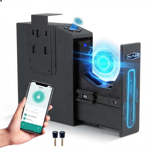 Gun Safe, Slider Biometric Gun Safe for Pistol with APP,Fingerprint,Fingerprint,PIN Code and KEY Wall Mounted Handgun Pistol Safe Quick Access Auto Sliding Gun Locker Box,Black