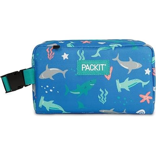 PackIt Freezable Small Insulated Snack Box, Sea Shark, with EcoFreeze Technology (Built-in Ice Pack), Mini Cooler or Small Lunch Bag, For Fresh Snacks On the Go, for Work, Gym, or Travel