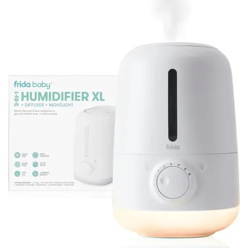 Frida Baby 3-in-1 XL Top Fill Humidifier for Bedroom, Cold & Flu Relief, 6L Tank Cool Mist Humidifier + Diffuser for Large Rooms, Mold Resistant, Nightlight, Auto-Off, Quiet, Essential Oil Diffuser