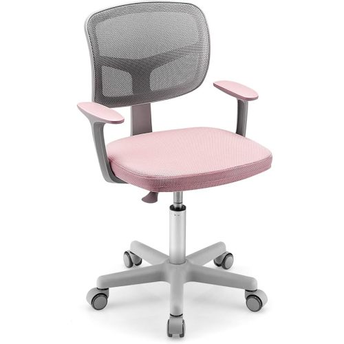 Costzon Kids Desk Chair, Adjustable Children Study Computer Chair with Arms & Wheels, Student Swivel Rolling Task Chair, Ergonomic Kids Office Chair for Boys Girls Age 4-12, Home Bedroom School, Pink