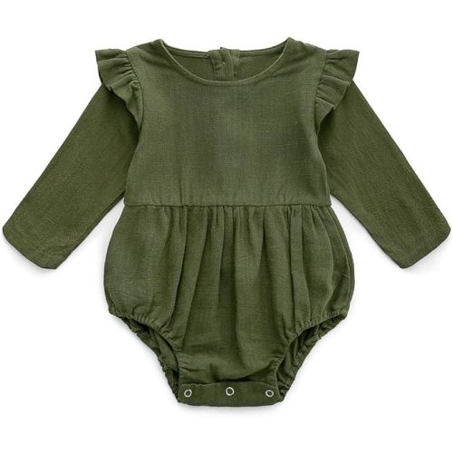 Simplee kids Baby Girls Linen Handmade Jumpsuit Summer Long Sleeve Jumpsuit Newborn Baby