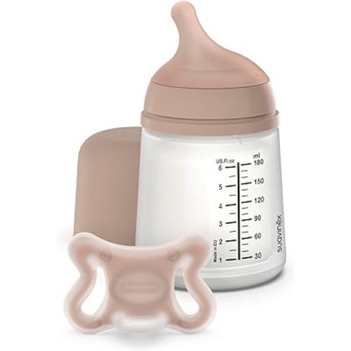 Suavinex Zero Zero Newborn Starter Set Small Anti Colic Baby Bottle + Pacifier, No 1 Spanish Baby Bottle Brand, Minimizes Bottle Rejection & Nipple Confusion, Adaptable Flow - Medium