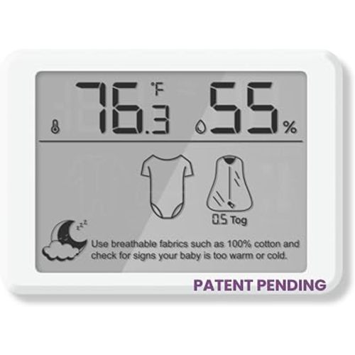 Nursery Thermometer & Humidity Monitor – Baby Room Thermometer with Sleep Clothing Guidance, Newborn to Toddler Outfit Recommendations for Comfortable Sleep, FSC Safe