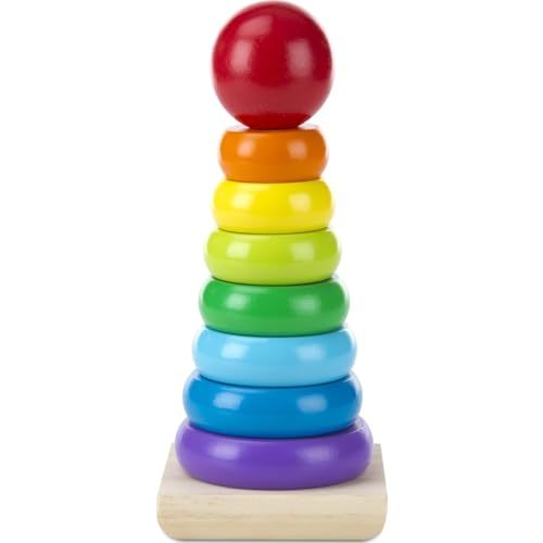 Melissa & Doug Rainbow Stacker Wooden Ring Educational Toy - Wooden Stacking Rings, Stacker Toys for Toddlers Ages 2+