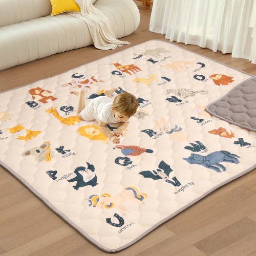 Baby Play Mat, Caveen Thicken Soft Cotton Baby Playmats, Foldable Anti-Slip Floor Crawling Playmat Playpen Mat for Infants and Toddlers, 71"x79", Beige