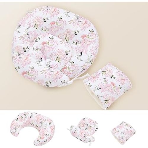 Little Grape Land Nursing Pillow, Multifunctional Breast Feeding Pillow with Arm Pillow, 3pk Baby Support Pillow with Adjustable Waist Strap and Removable Cover, Rose Floral