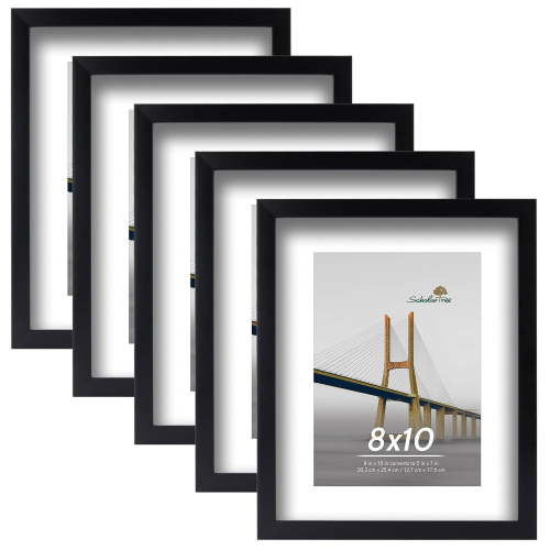 Scholartree 5-in-1 Contemporary Gallery Picture Frame Set, 8 x 10 Tabletop Picture Frames, Black